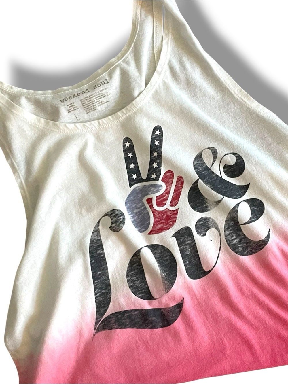 Weekend Soul Peace Love Patriotic Ombre Tank Top Size Large
